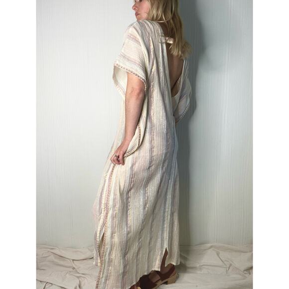Z&L Golden Slumbers Metallic Stripe Cotton Kaftan Dress NWT US MEDIUM/LARGE - Picture 3 of 16